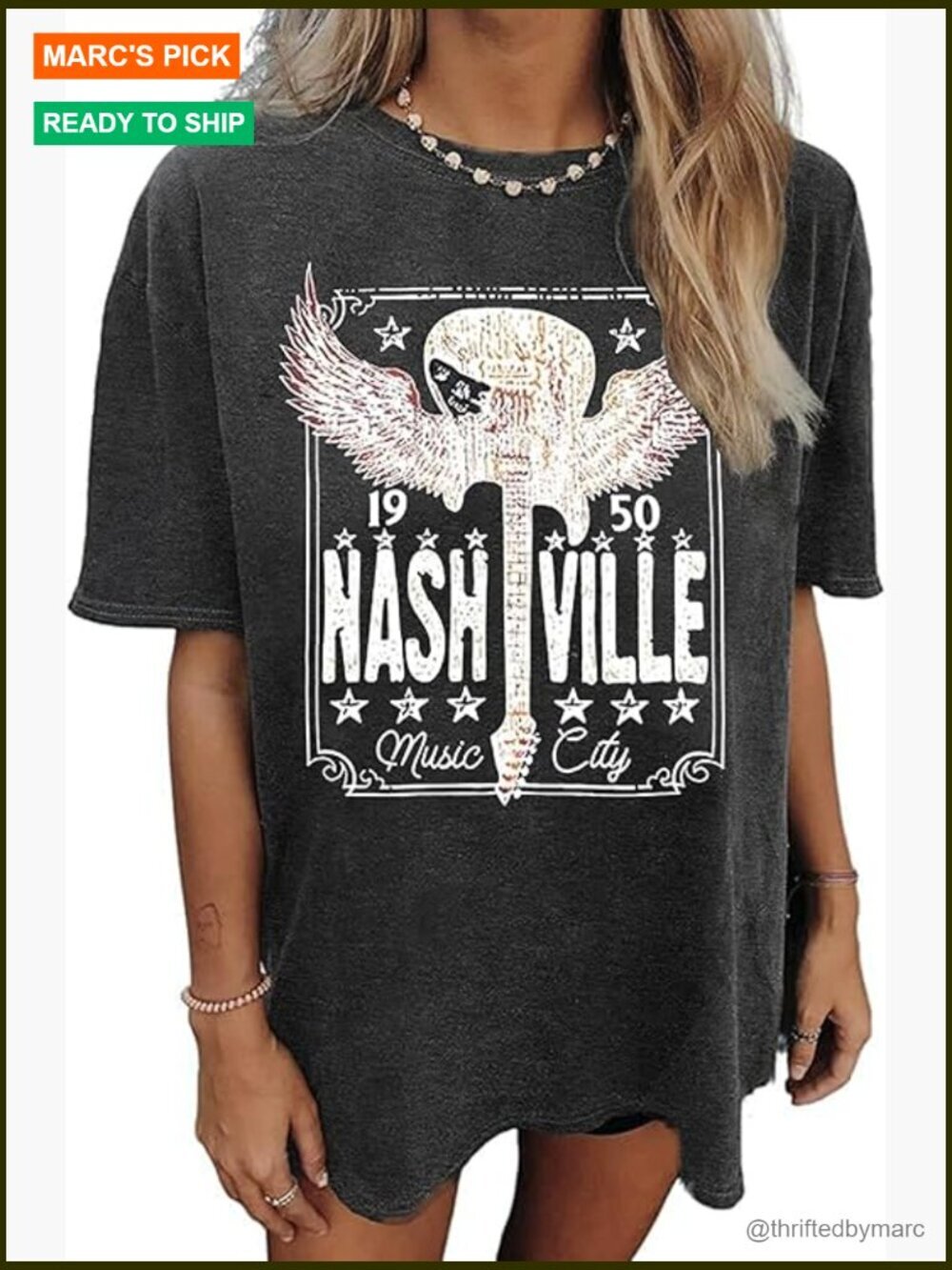 Women's Oversized Music City Vintage Graphic T-Shirt Cotton Blend Tee